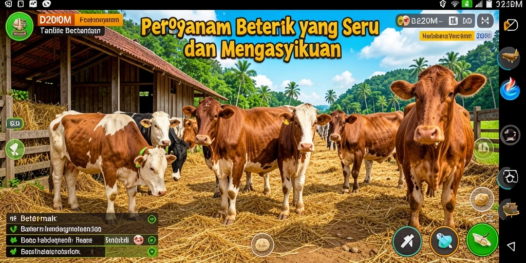Tampilan screenshot D200M yang menampilkan aktivitas beternak yang seru.