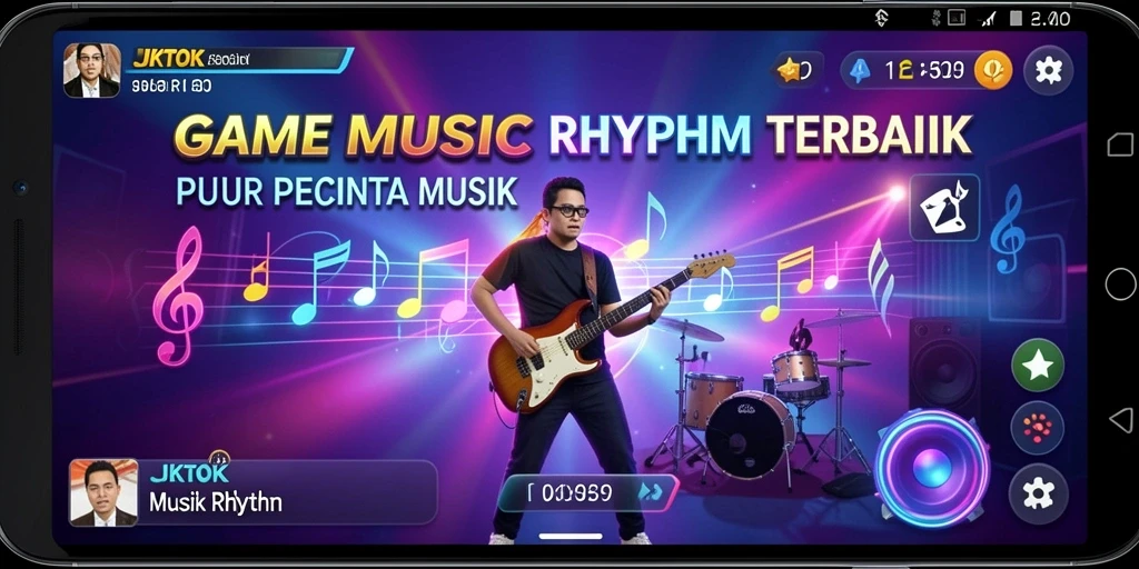 Antarmuka JKTOK yang menarik dengan ritme musik yang memikat.