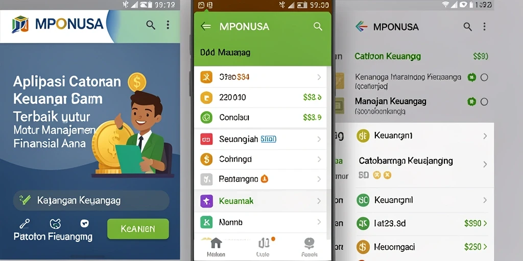 Antarmuka MPONUSA yang modern dan mudah digunakan untuk catatan keuangan.